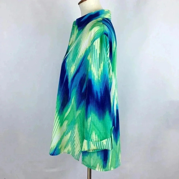 Alia Sheer Gingham Tye Die Button Down Top Shirt Blue Green Yellow Zigzag 16 - Picture 4 of 12